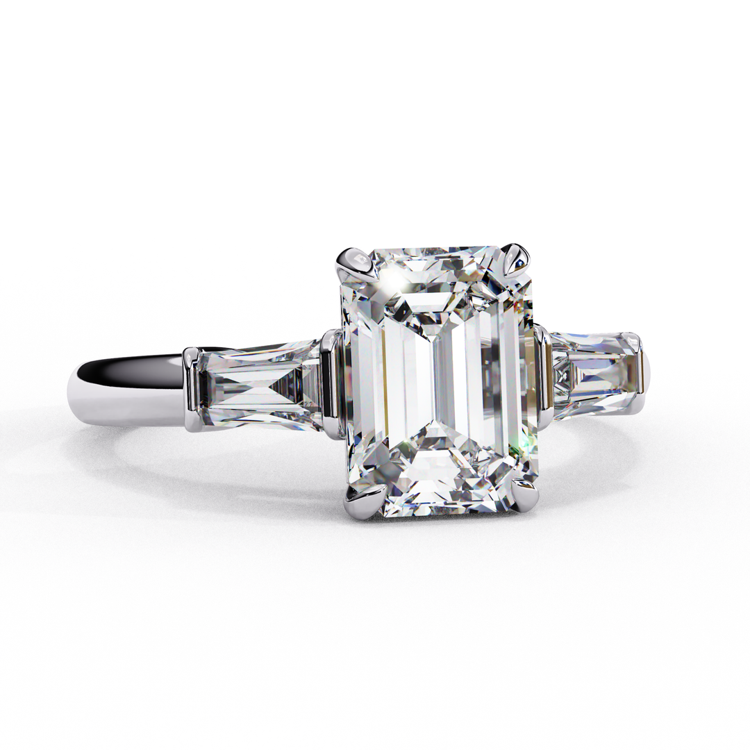 Emerald Cut Moissanite Engagement Ring | Baguette Side Stones