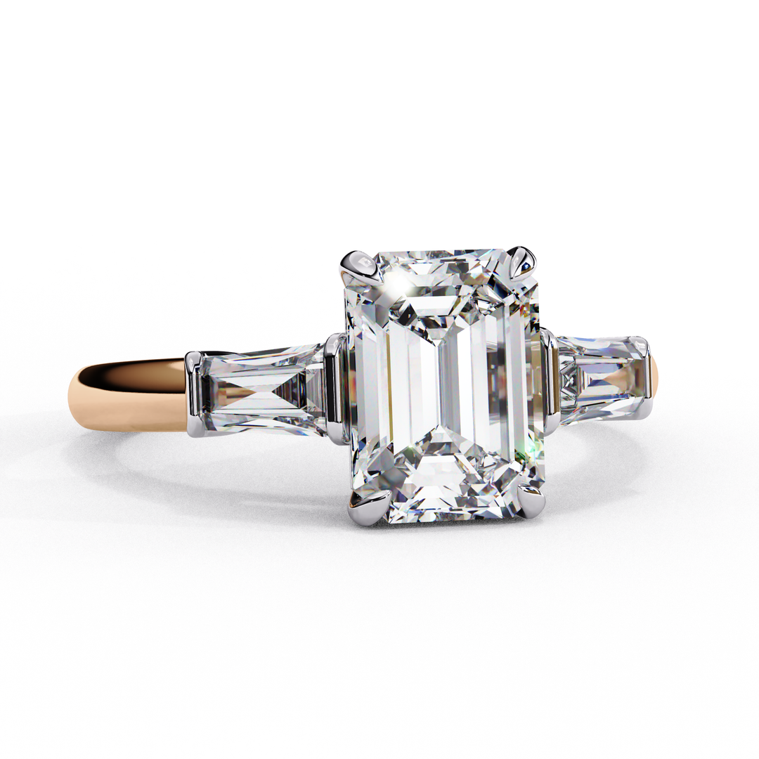 Emerald Cut Moissanite Engagement Ring | Baguette Side Stones