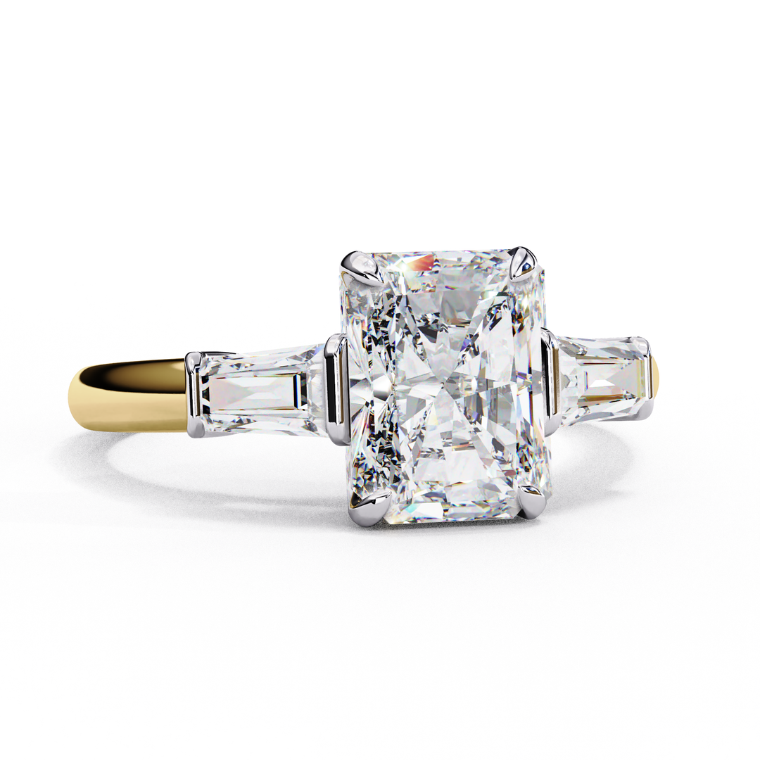 Radiant Cut Moissanite Engagement Ring with Baguette Side Stones