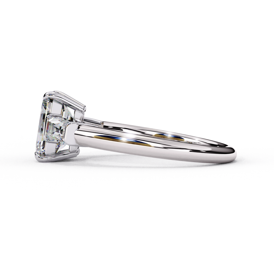 Radiant Cut Moissanite Engagement Ring with Baguette Side Stones