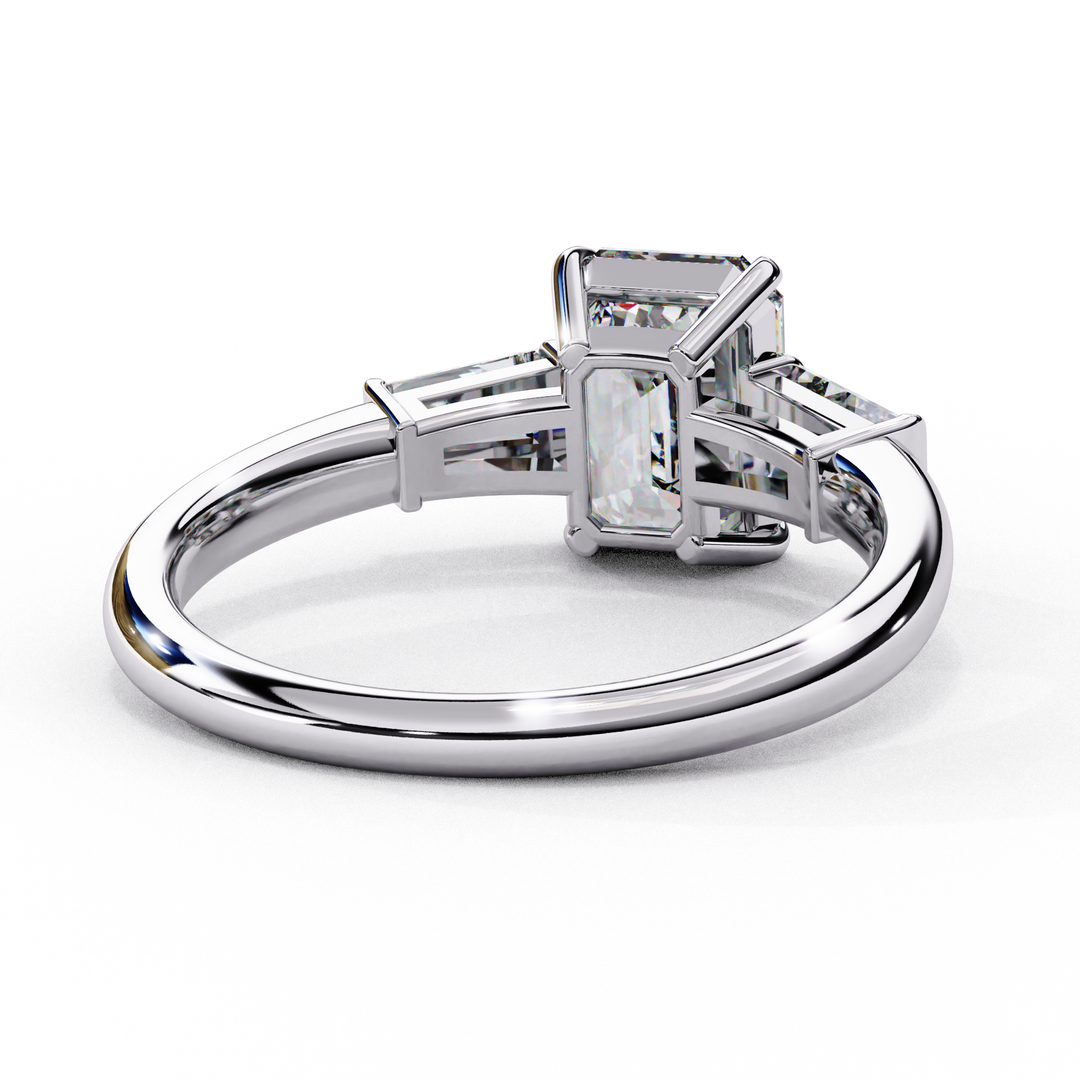 Emerald Cut Moissanite Engagement Ring | Baguette Side Stones