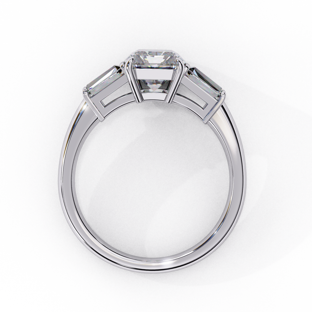 Emerald Cut Moissanite Engagement Ring | Baguette Side Stones