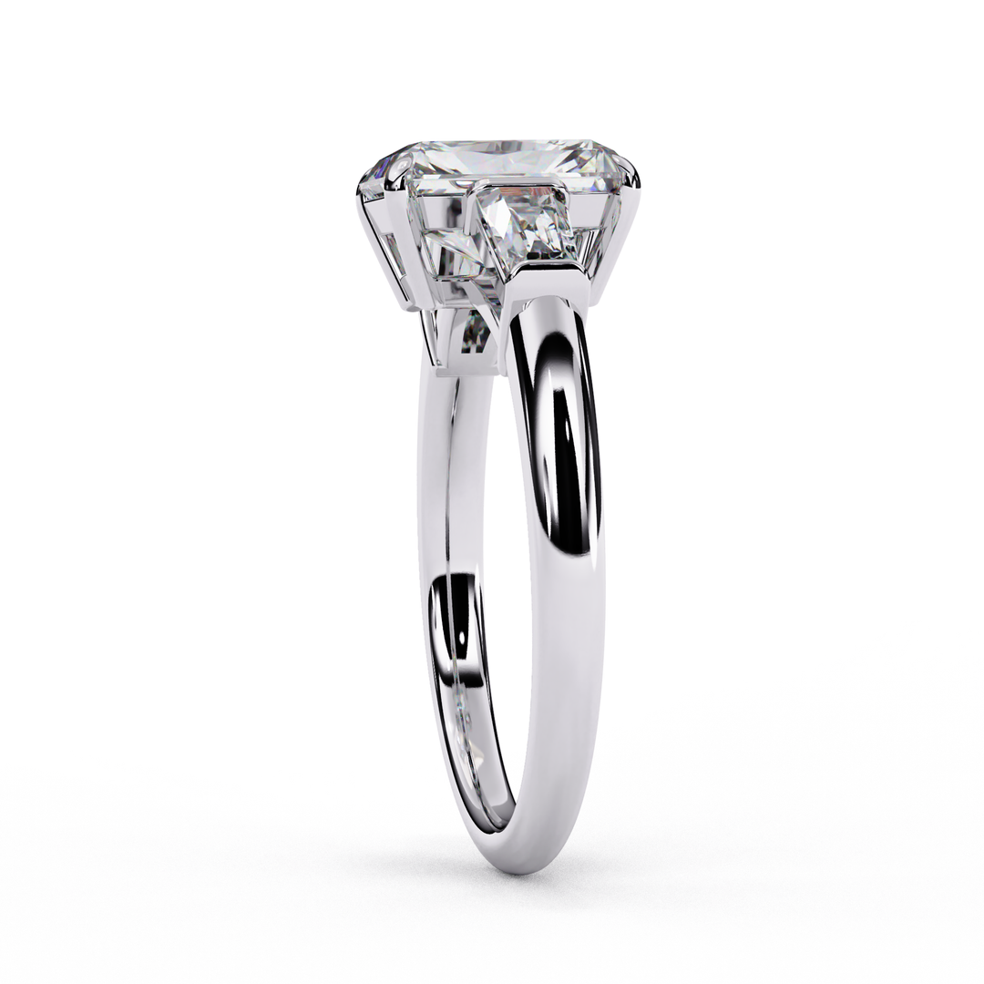 Radiant Cut Moissanite Engagement Ring with Baguette Side Stones