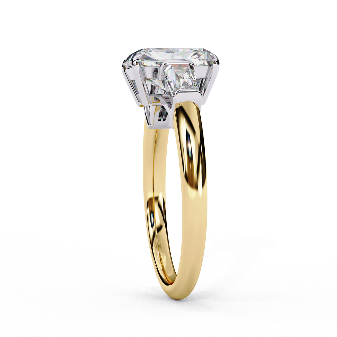 Radiant Cut Moissanite Engagement Ring with Baguette Side Stones