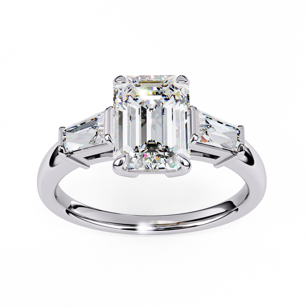 Emerald Cut Moissanite Engagement Ring | Baguette Side Stones