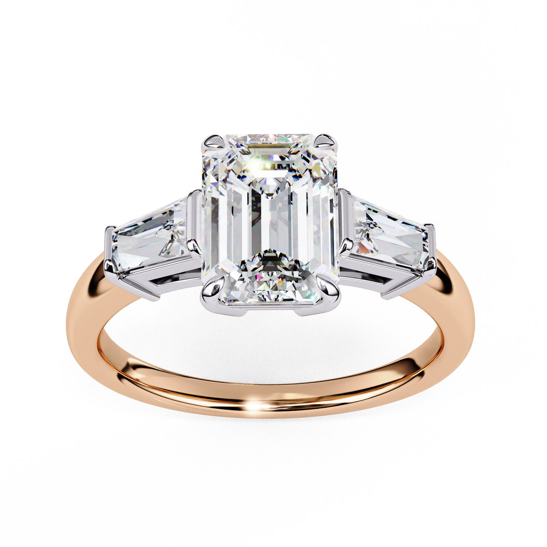 Emerald Cut Moissanite Engagement Ring | Baguette Side Stones