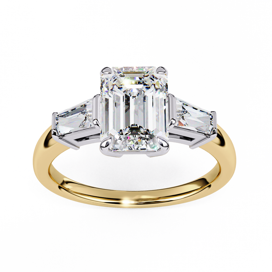 Emerald Cut Moissanite Engagement Ring | Baguette Side Stones