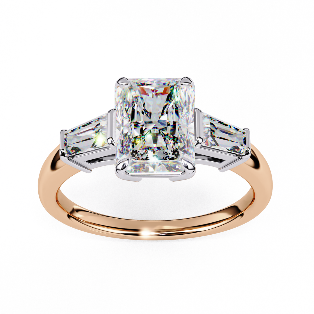 Radiant Cut Moissanite Engagement Ring with Baguette Side Stones