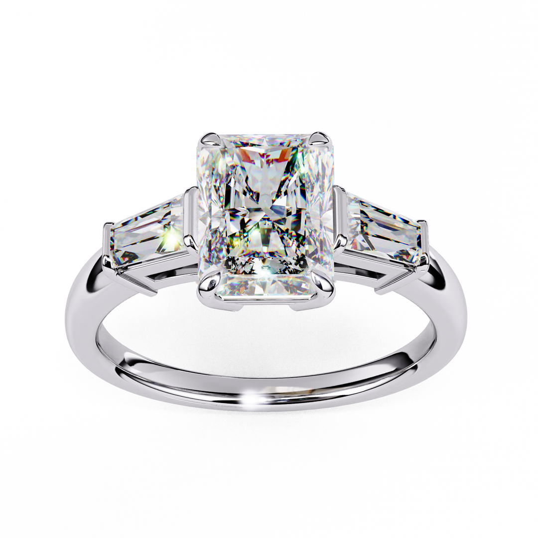 Radiant Cut Moissanite Engagement Ring with Baguette Side Stones