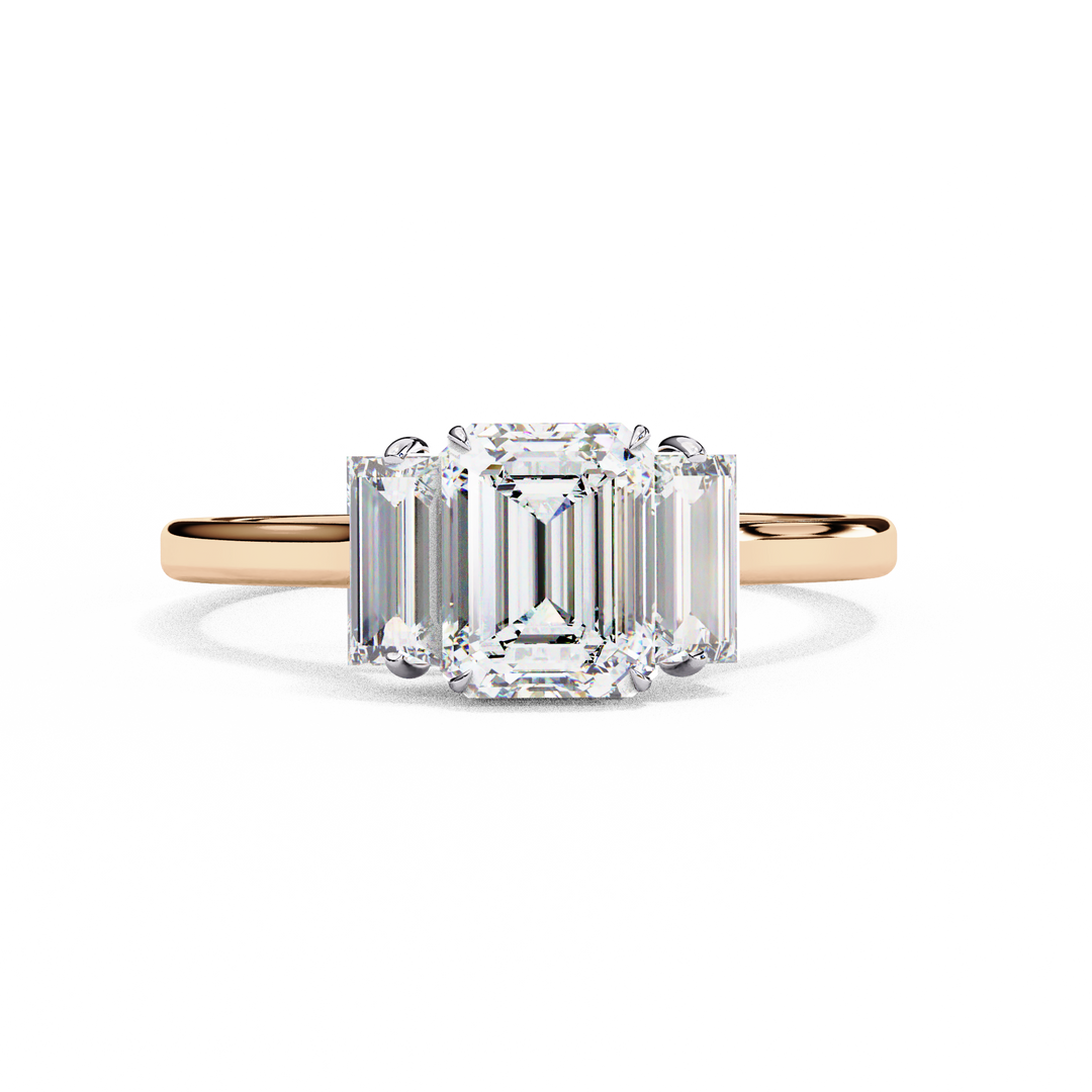 Emerald Cut Lab Grown Diamond Engagement Ring | Baguette Side Stones