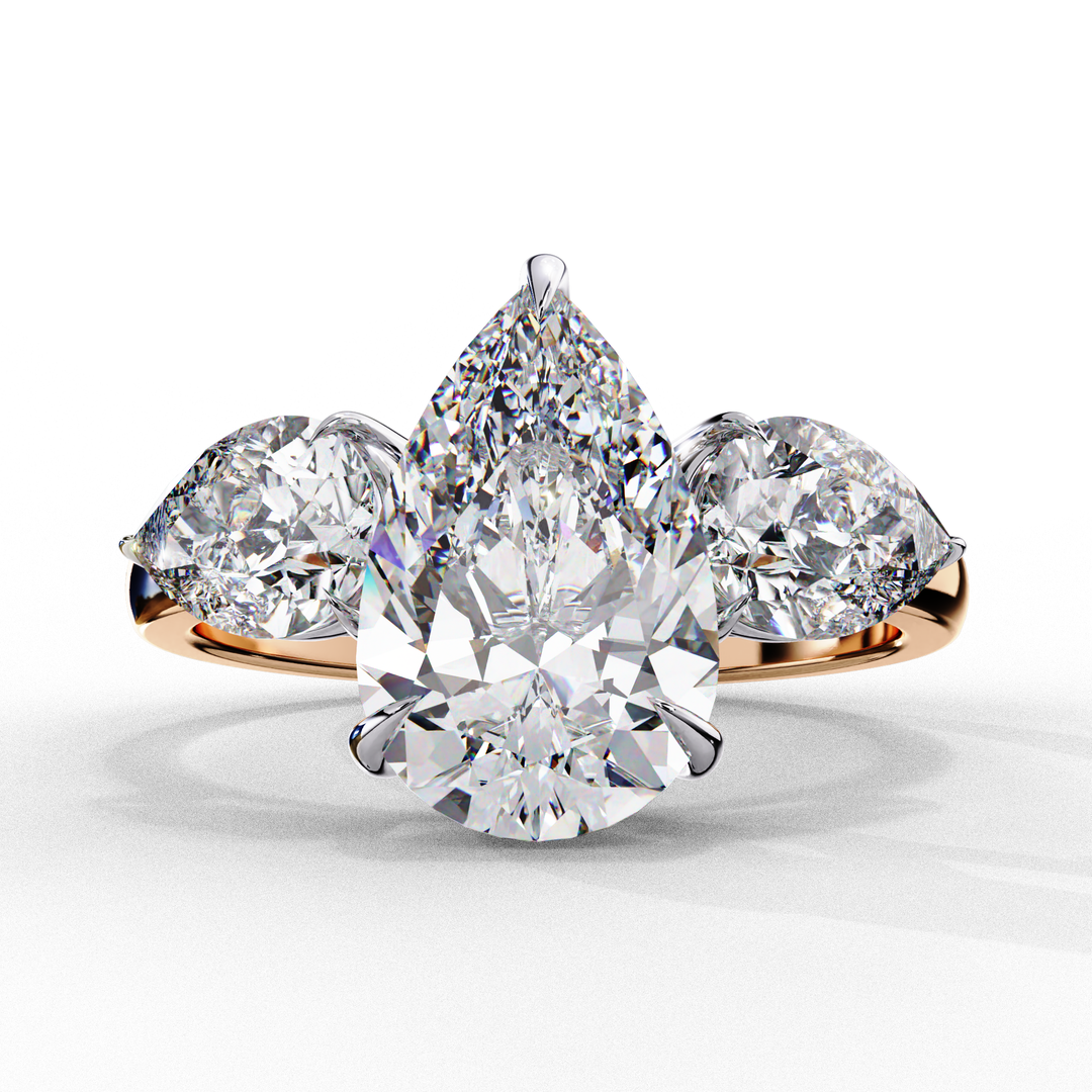Pear Cut Moissanite Engagement Ring with Pear Side Stones