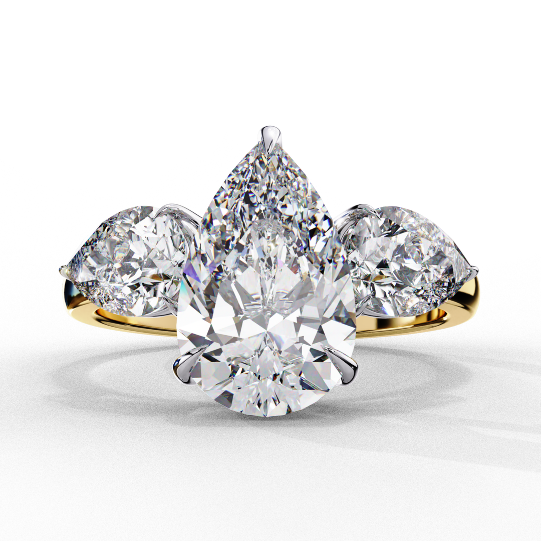 Pear Cut Moissanite Engagement Ring with Pear Side Stones