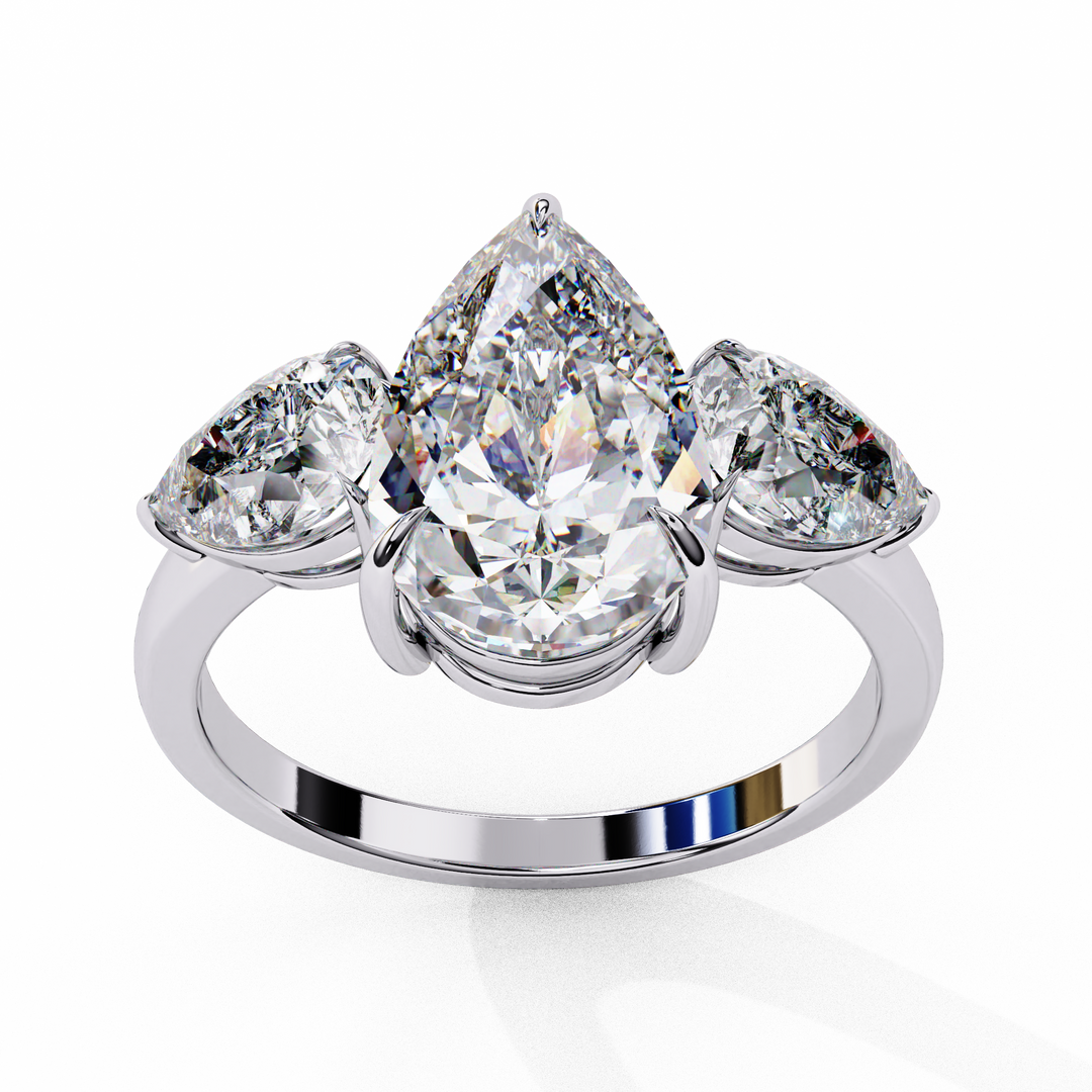Pear Cut Moissanite Engagement Ring with Pear Side Stones