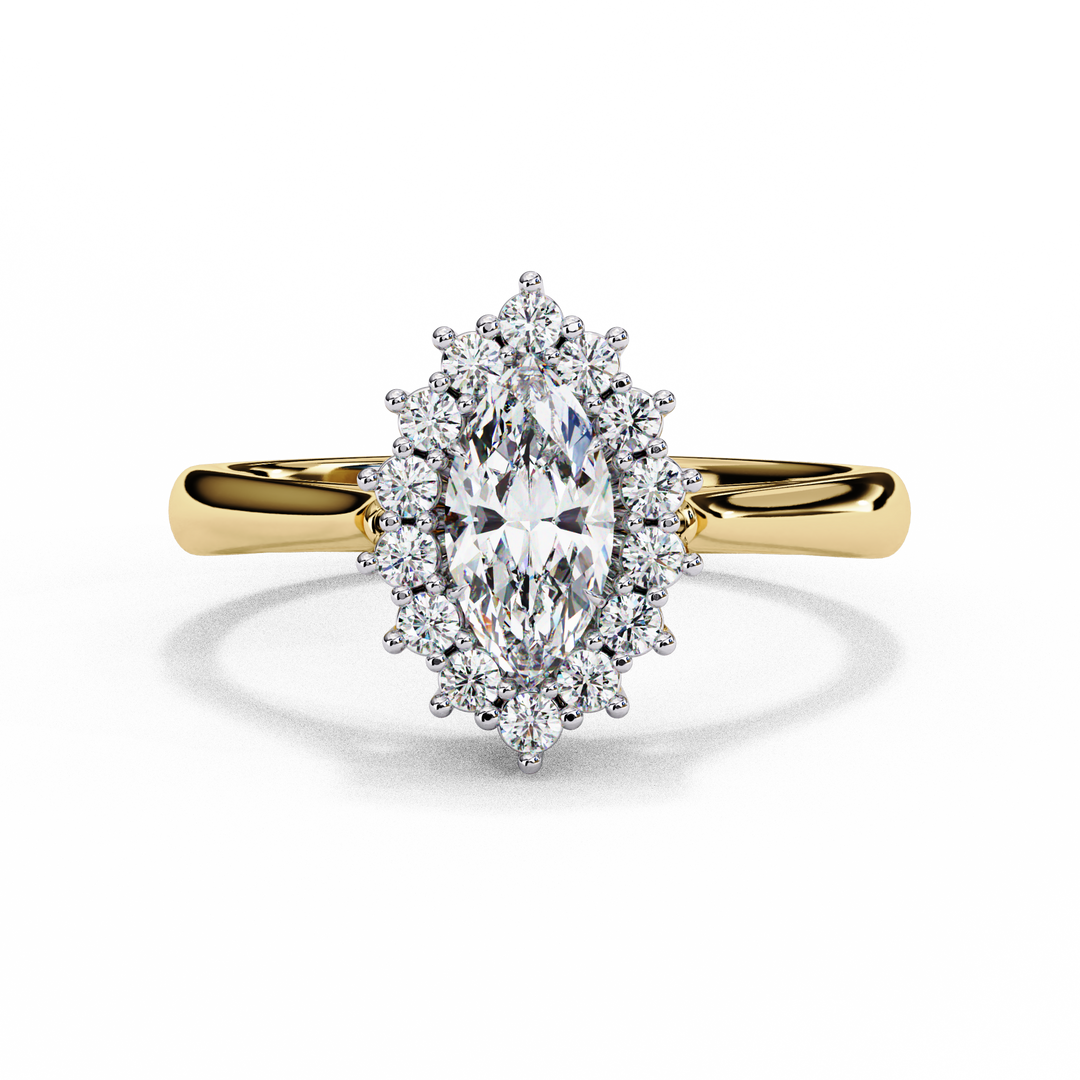 Marquise Cut Moissanite Engagement Ring with Starburst Halo