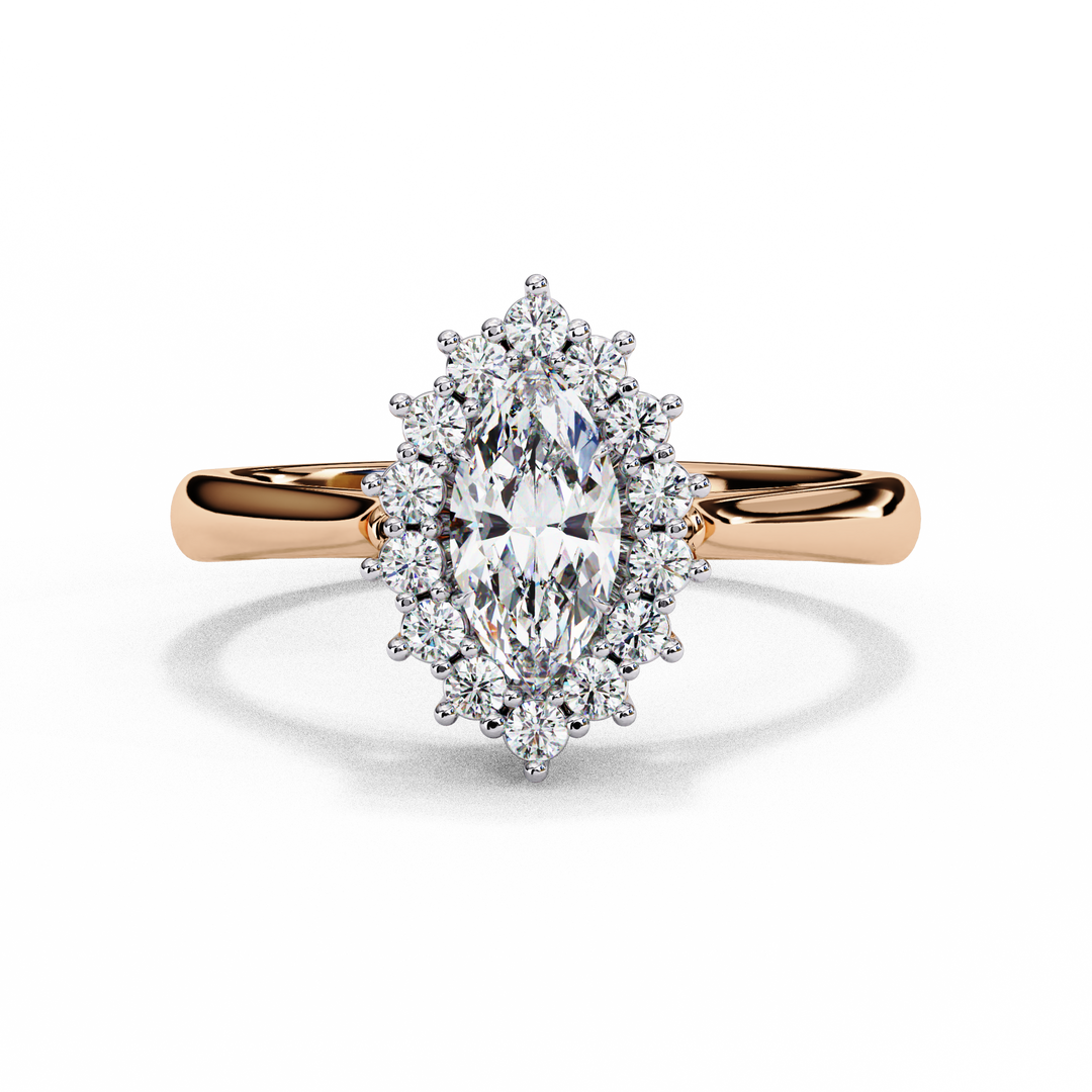 Marquise Cut Moissanite Engagement Ring with Starburst Halo