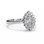 Load image into Gallery viewer, Marquise Cut Moissanite Engagement Ring with Starburst Halo

