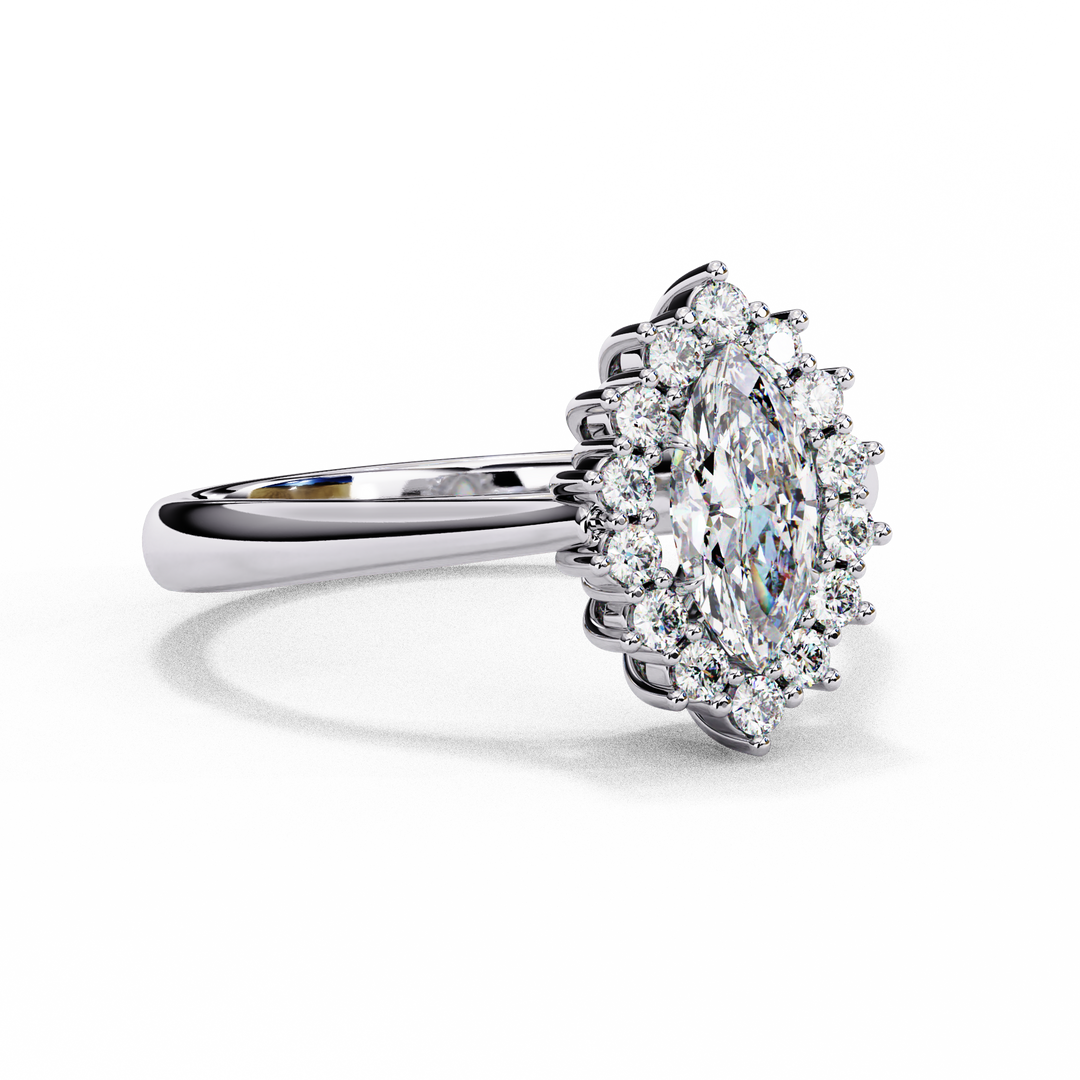 Marquise Cut Moissanite Engagement Ring with Starburst Halo