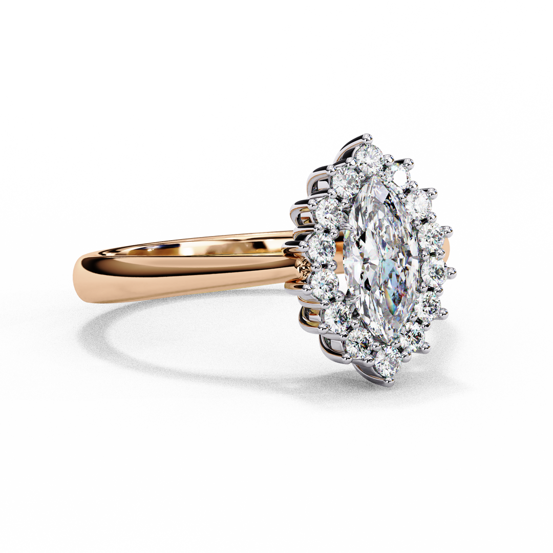 Marquise Cut Moissanite Engagement Ring with Starburst Halo