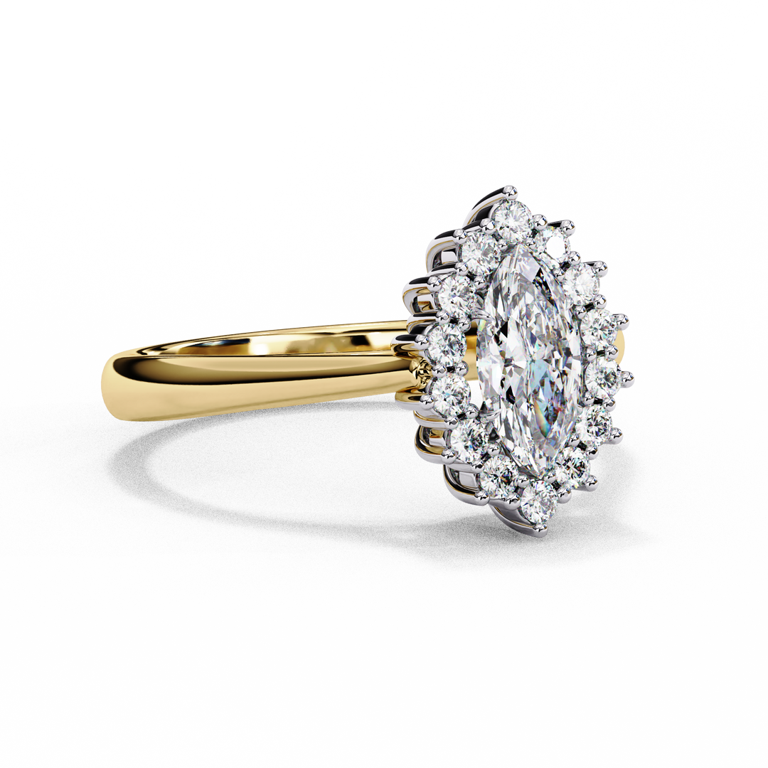 Marquise Cut Moissanite Engagement Ring with Starburst Halo