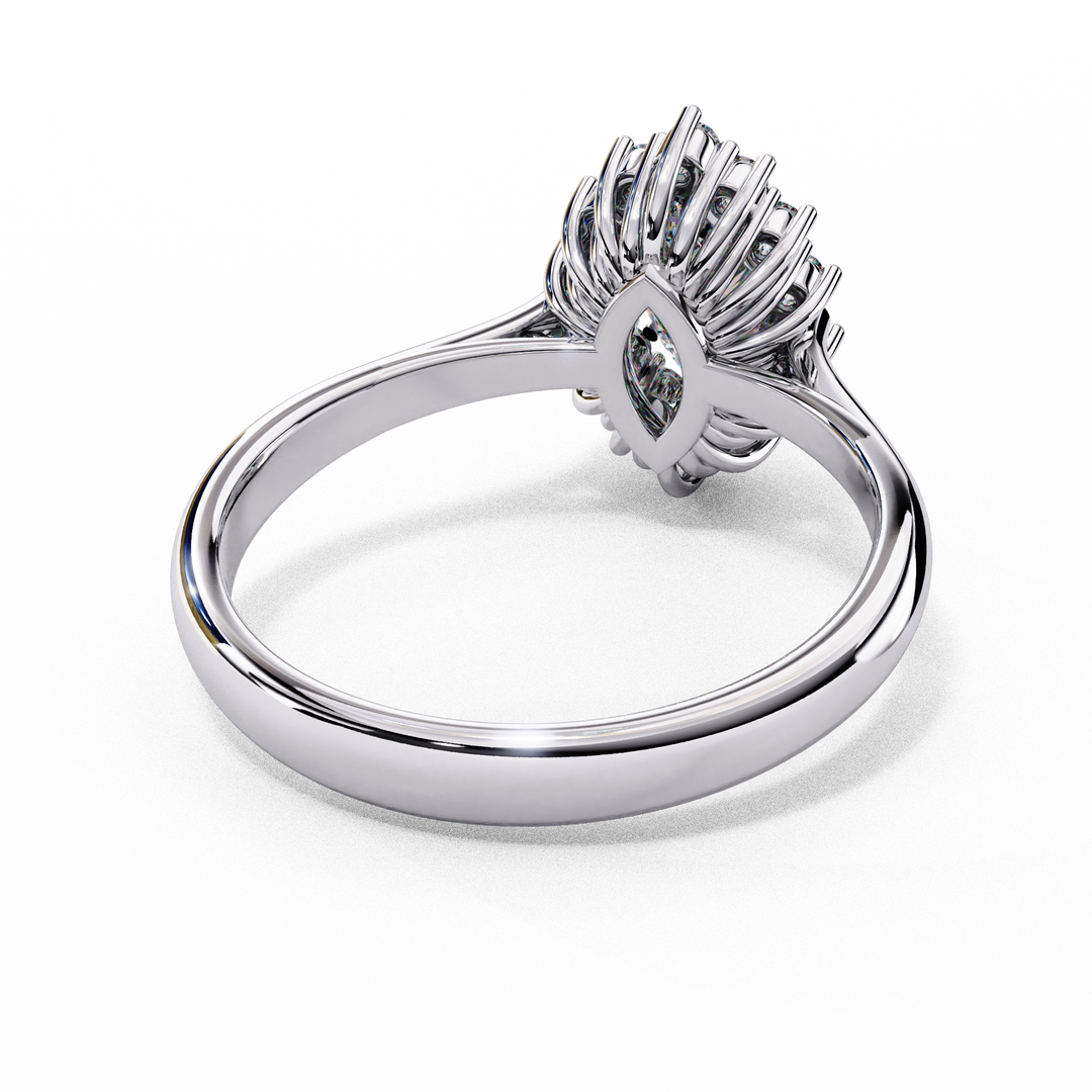 Marquise Cut Moissanite Engagement Ring with Starburst Halo