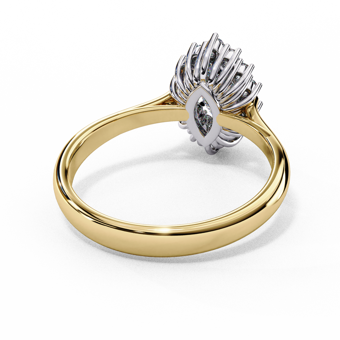 Marquise Cut Moissanite Engagement Ring with Starburst Halo