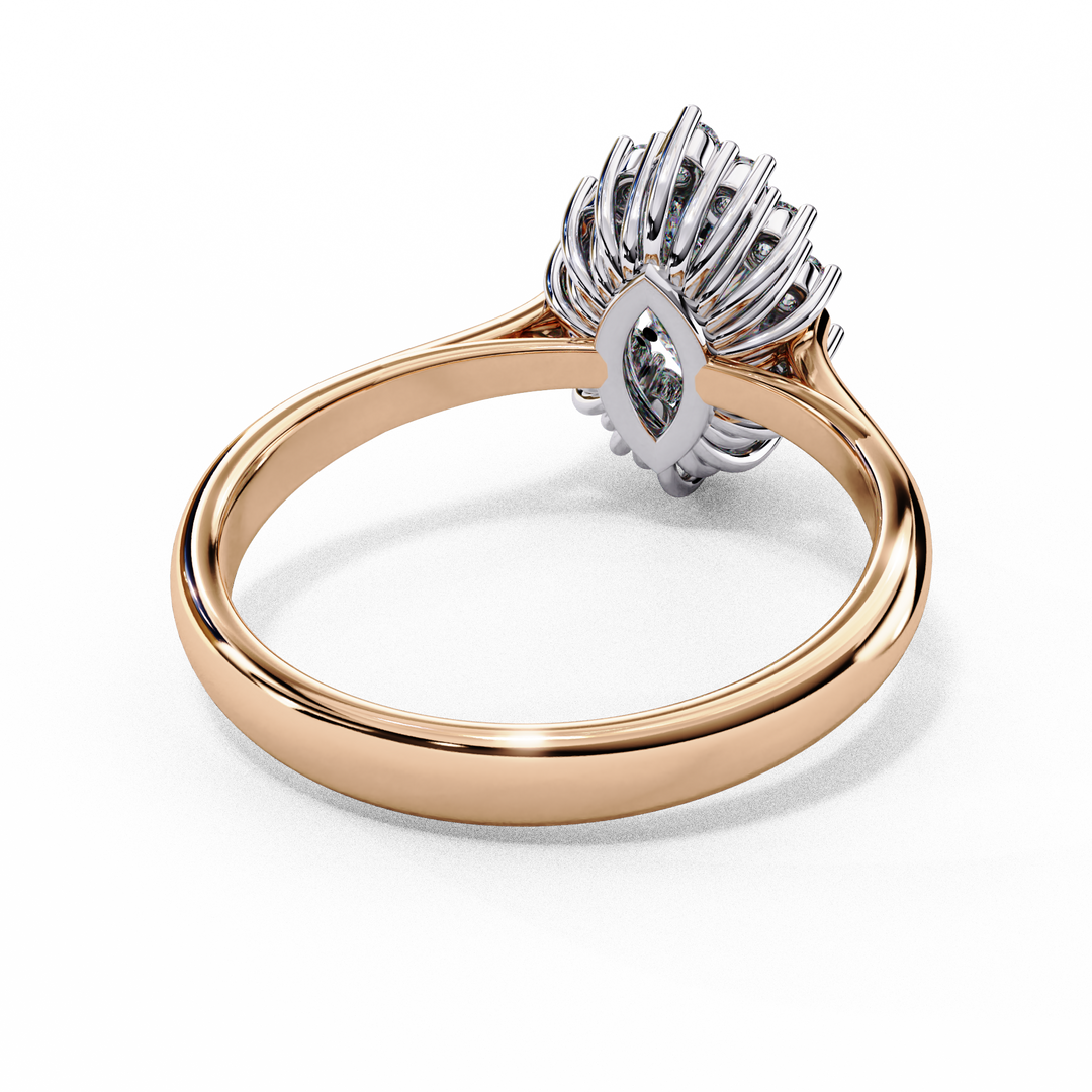 Marquise Cut Moissanite Engagement Ring with Starburst Halo