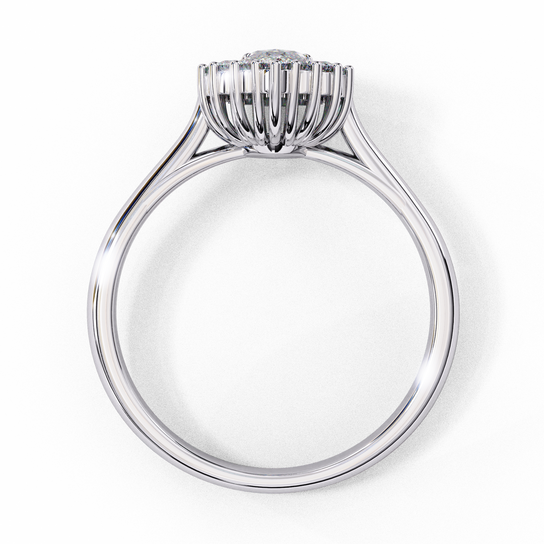 Marquise Cut Moissanite Engagement Ring with Starburst Halo