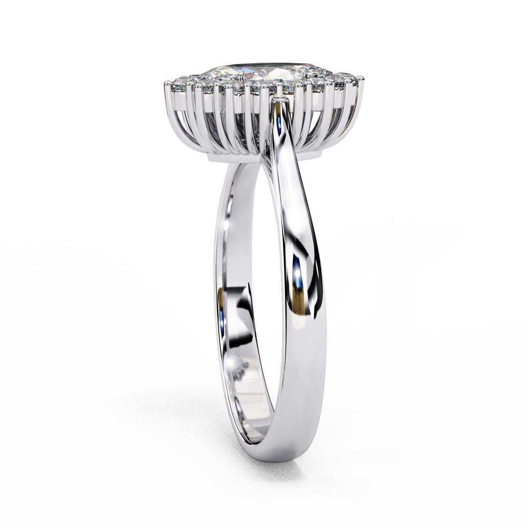 Marquise Cut Moissanite Engagement Ring with Starburst Halo