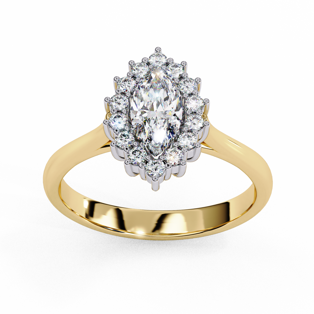Marquise Cut Moissanite Engagement Ring with Starburst Halo