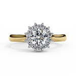 Load image into Gallery viewer, Round Cut Moissanite Engagement Ring With Starburst Halo
