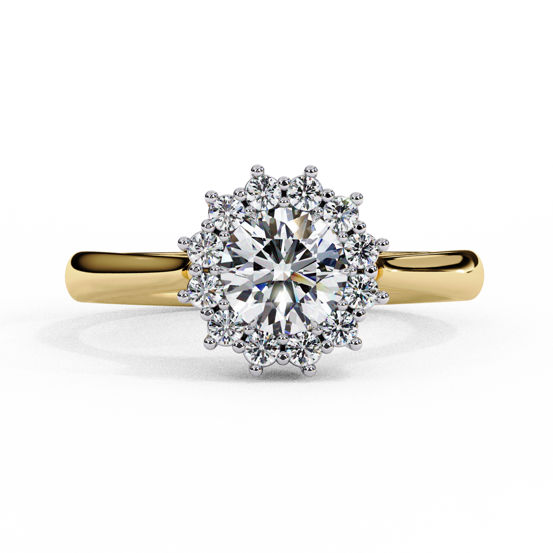 Round Cut Moissanite Engagement Ring With Starburst Halo