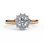 Load image into Gallery viewer, Round Cut Moissanite Engagement Ring With Starburst Halo
