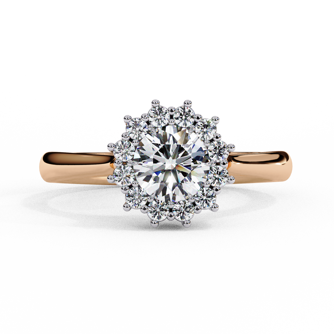 Round Cut Moissanite Engagement Ring With Starburst Halo