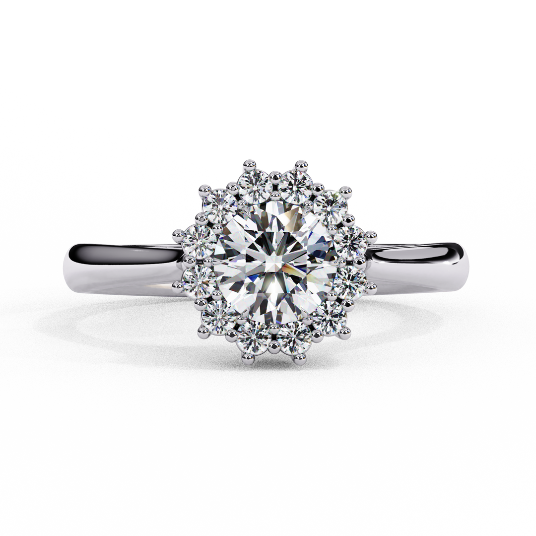 Round Cut Moissanite Engagement Ring With Starburst Halo