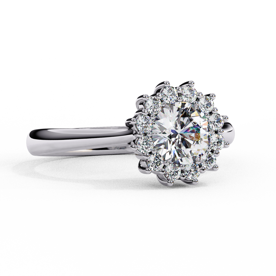 Round Cut Moissanite Engagement Ring With Starburst Halo