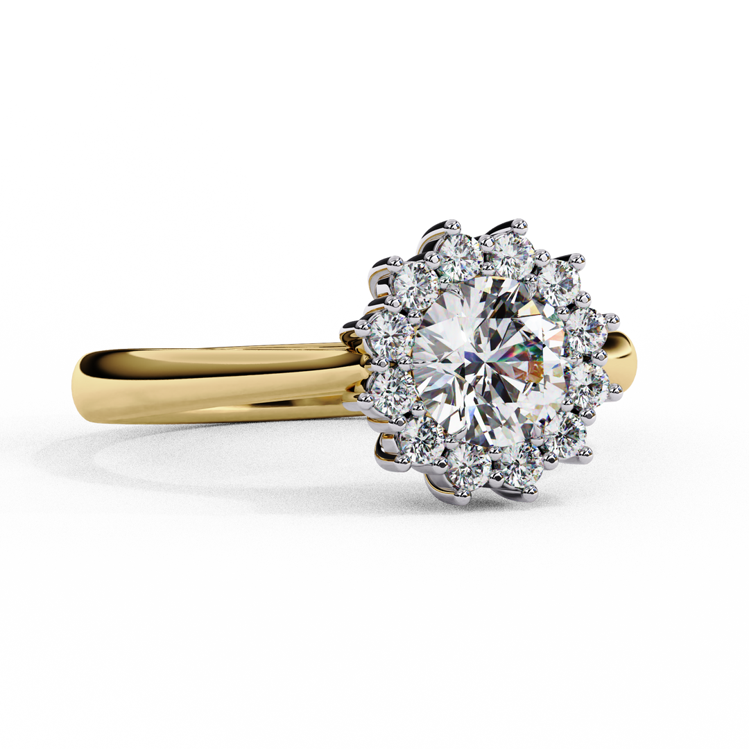 Round Cut Moissanite Engagement Ring With Starburst Halo