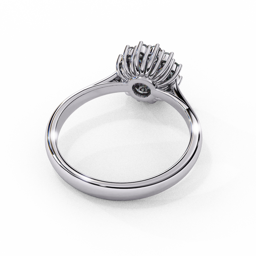 Round Cut Moissanite Engagement Ring With Starburst Halo