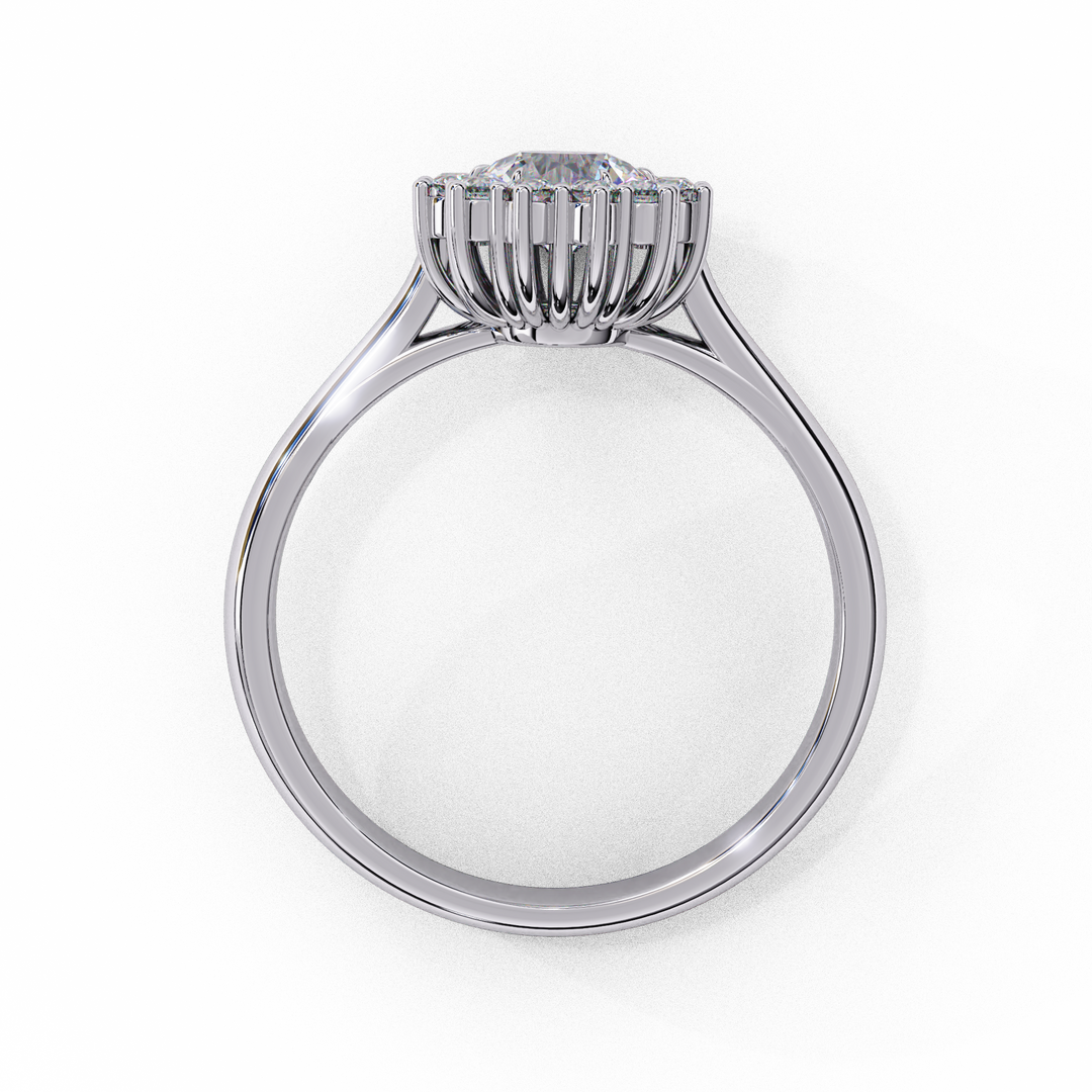 Round Cut Moissanite Engagement Ring With Starburst Halo