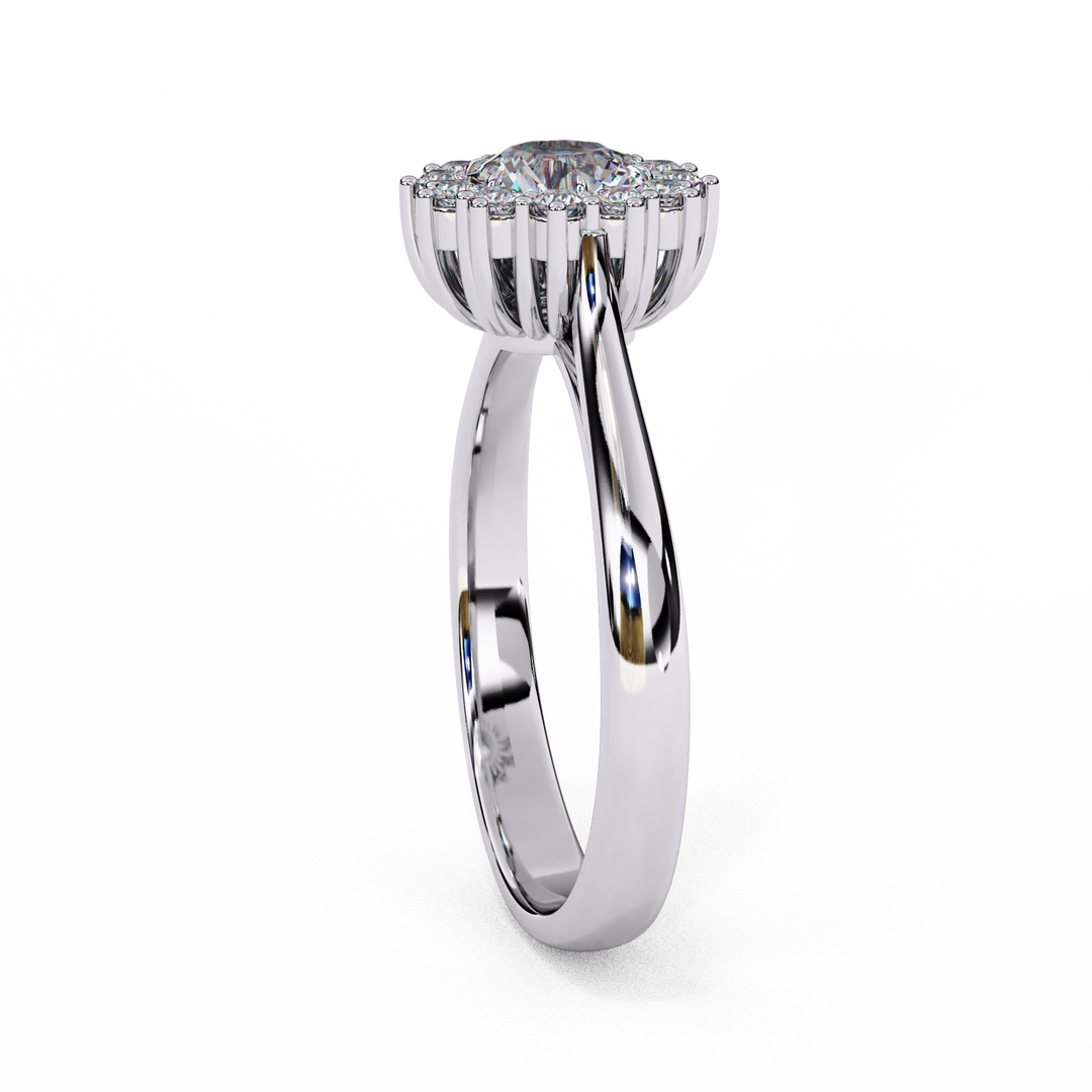 Round Cut Moissanite Engagement Ring With Starburst Halo