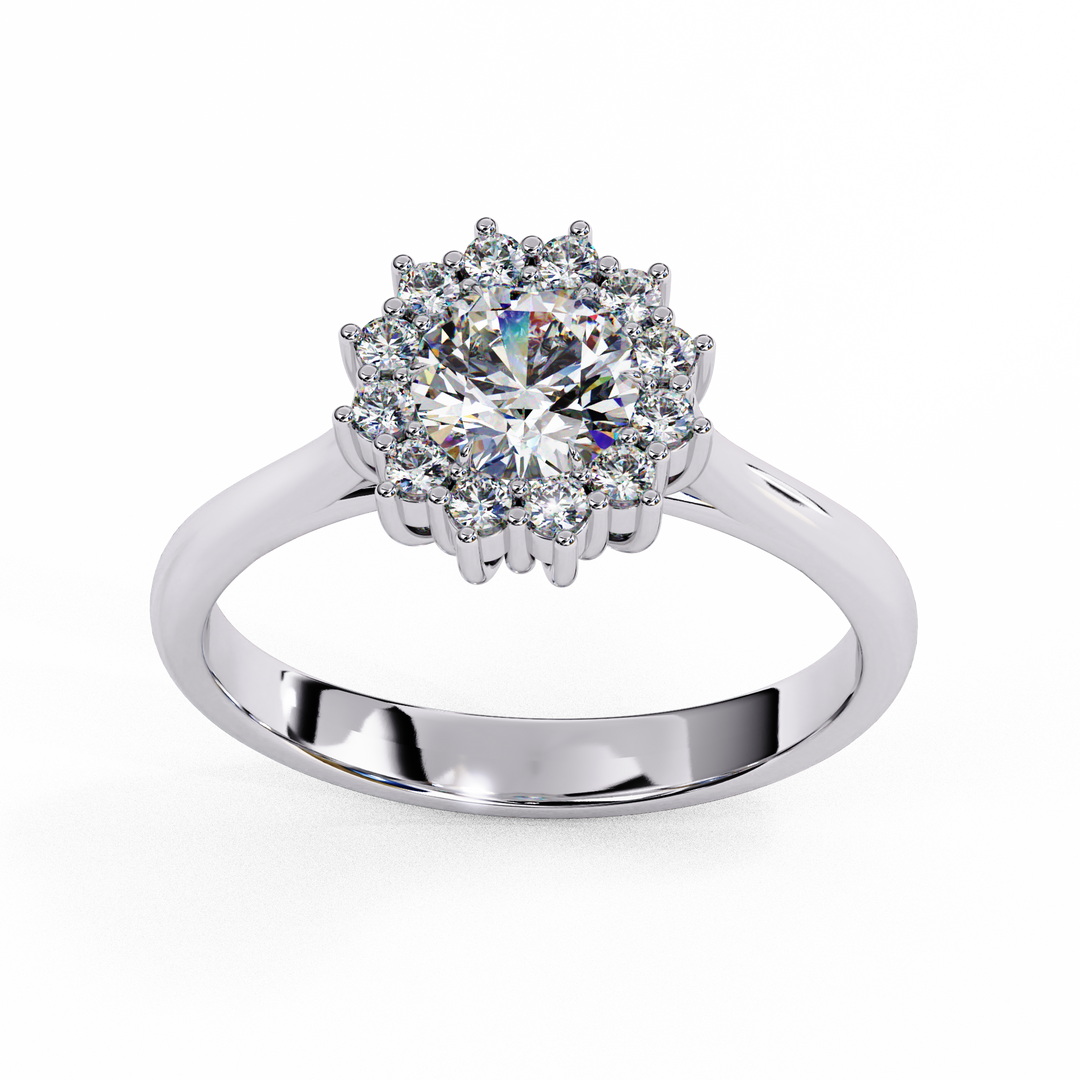 Round Cut Moissanite Engagement Ring With Starburst Halo
