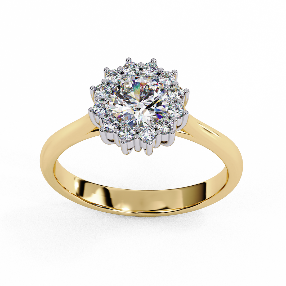 Round Cut Moissanite Engagement Ring With Starburst Halo