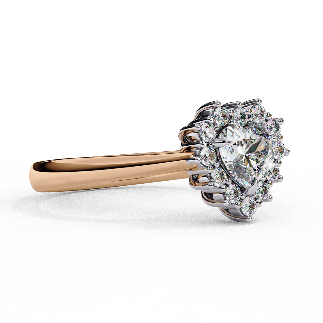 Heart Cut Lab Grown Diamond Engagement Ring With Starburst Halo