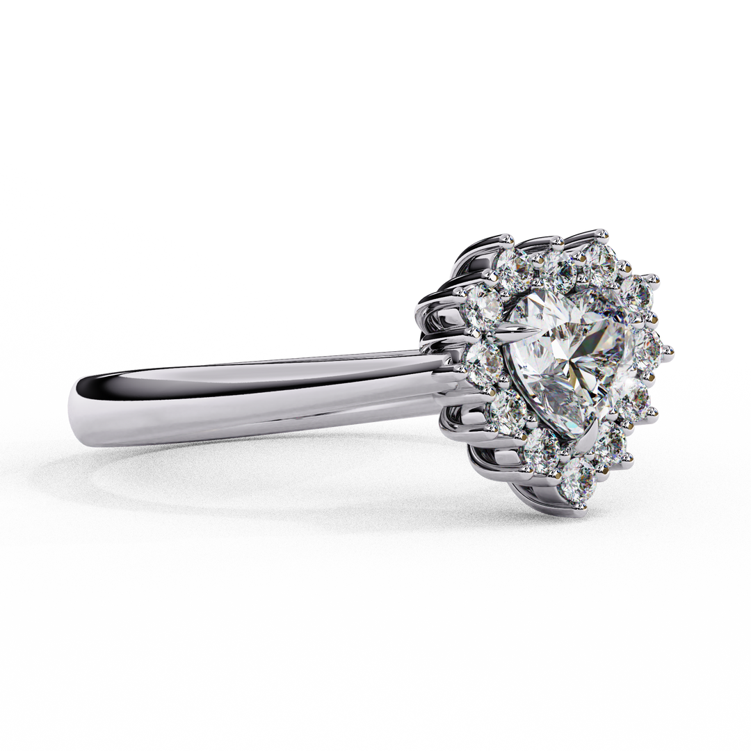 Heart Cut Lab Grown Diamond Engagement Ring With Starburst Halo