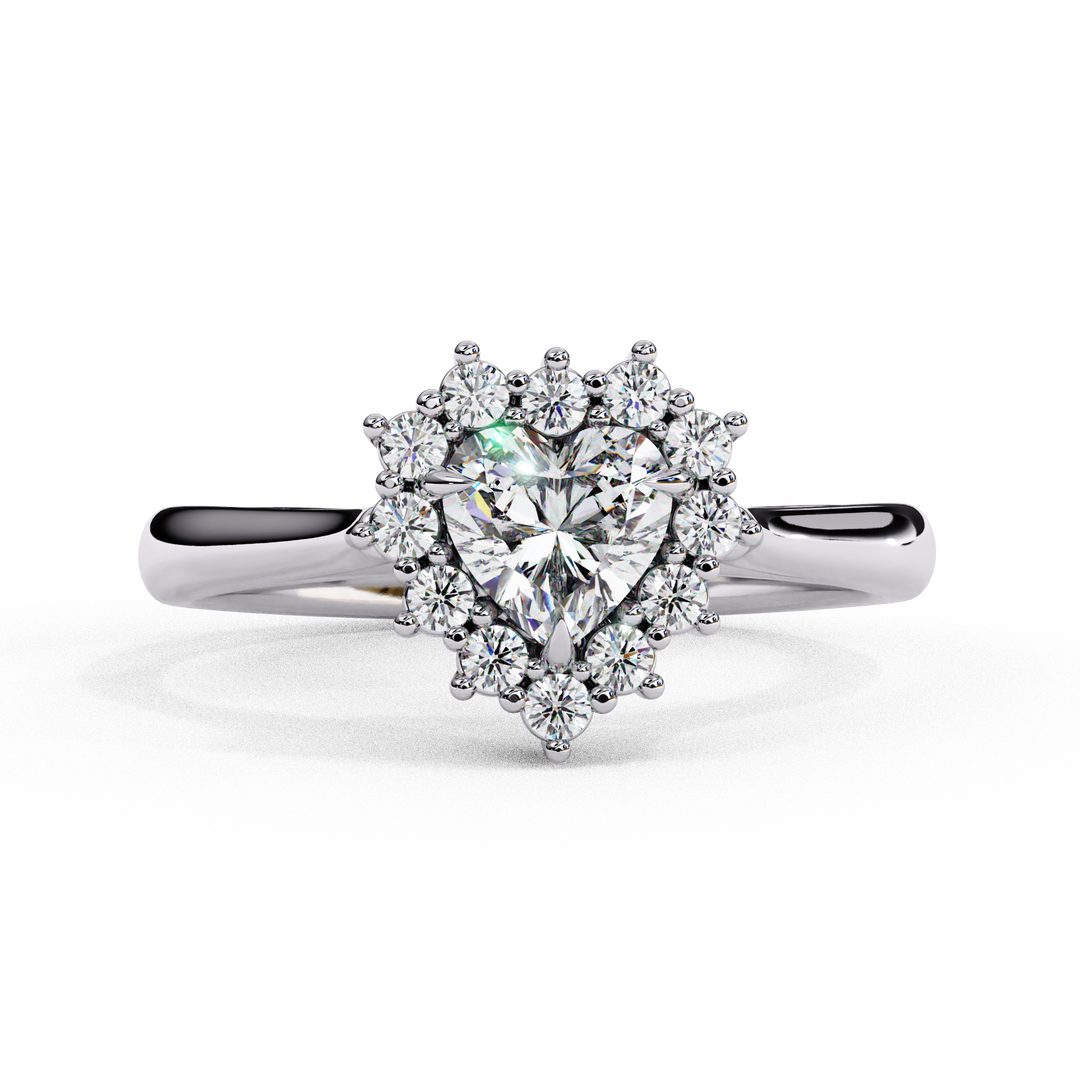 Heart Cut Lab Grown Diamond Engagement Ring With Starburst Halo