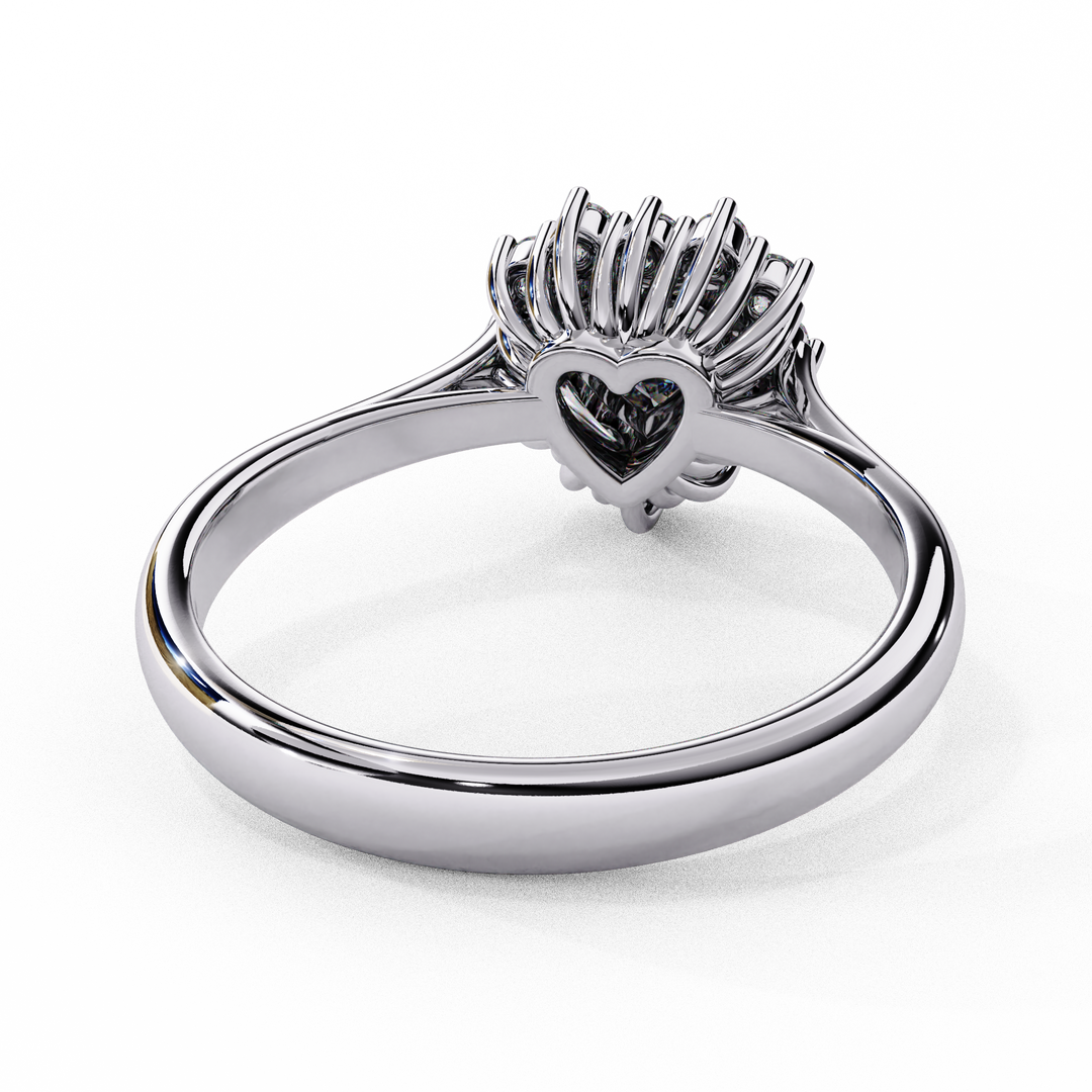 Heart Cut Lab Grown Diamond Engagement Ring With Starburst Halo