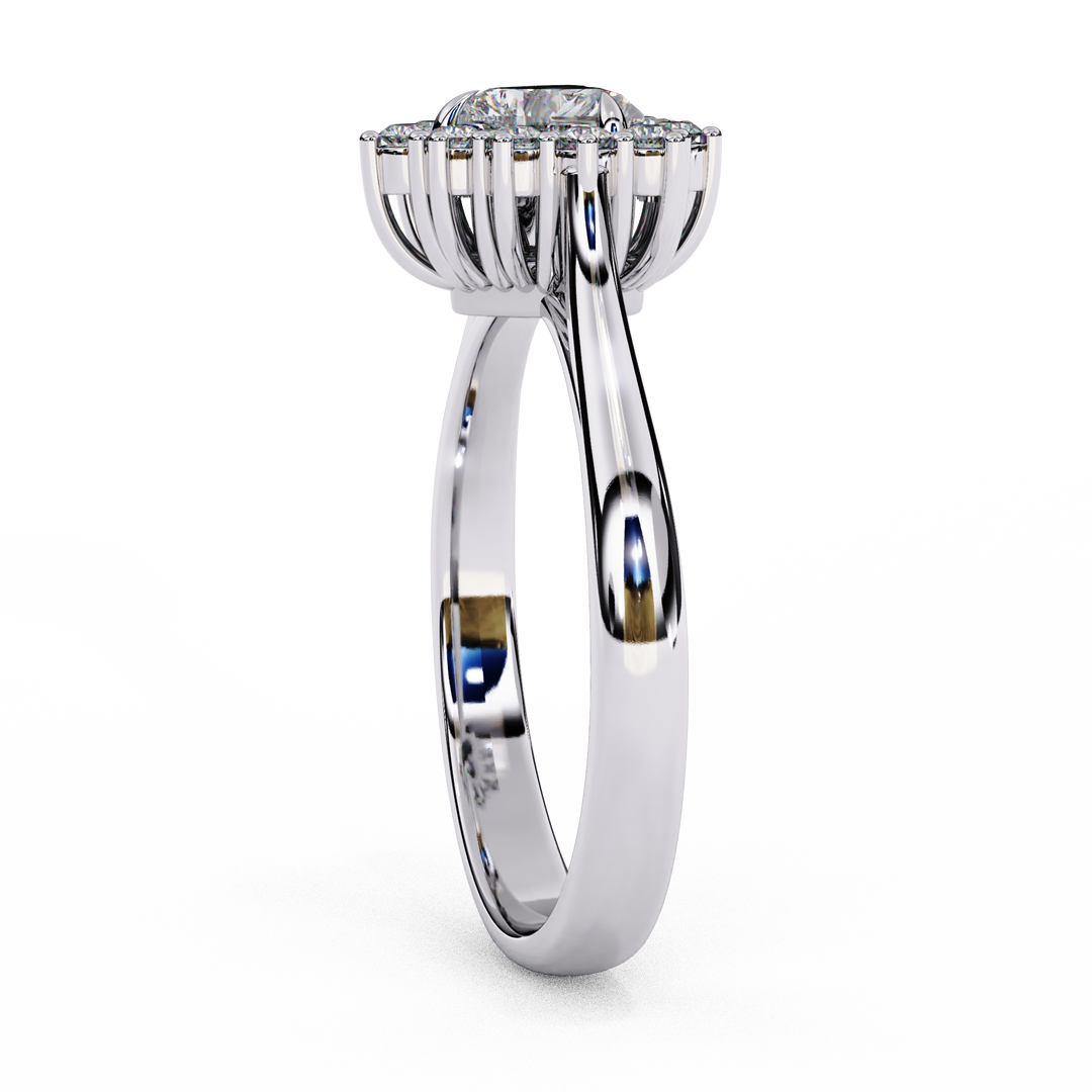 Heart Cut Lab Grown Diamond Engagement Ring With Starburst Halo