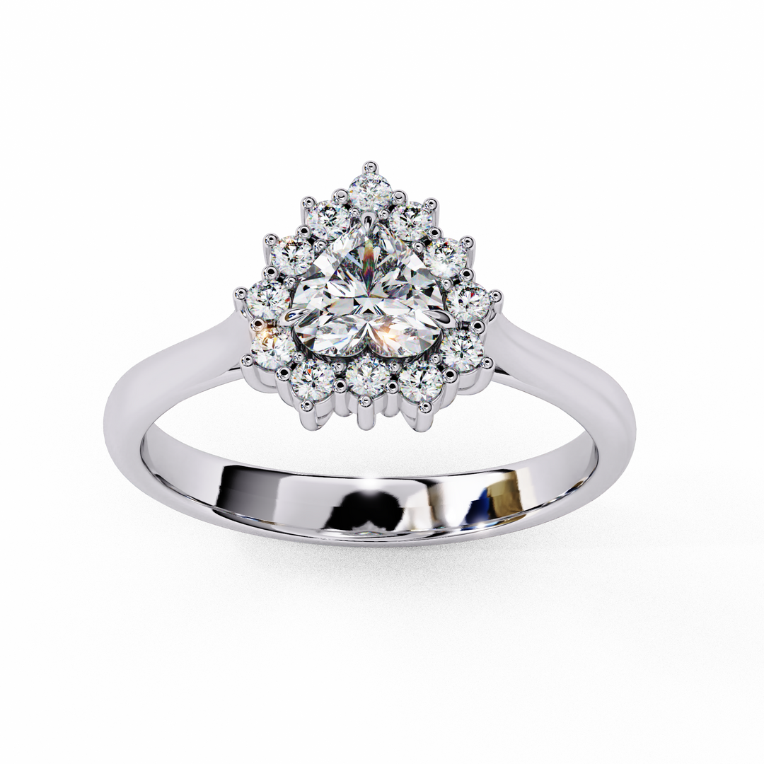 Heart Cut Lab Grown Diamond Engagement Ring With Starburst Halo