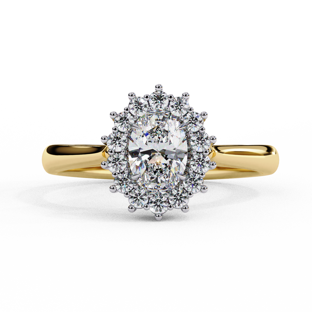 Oval Cut Moissanite Engagement Ring With Starburst Halo