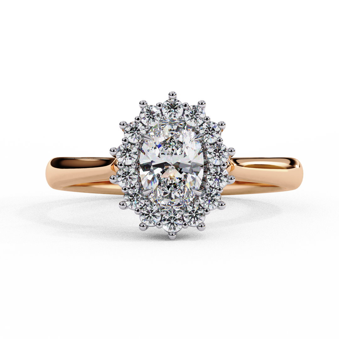 Oval Cut Moissanite Engagement Ring With Starburst Halo