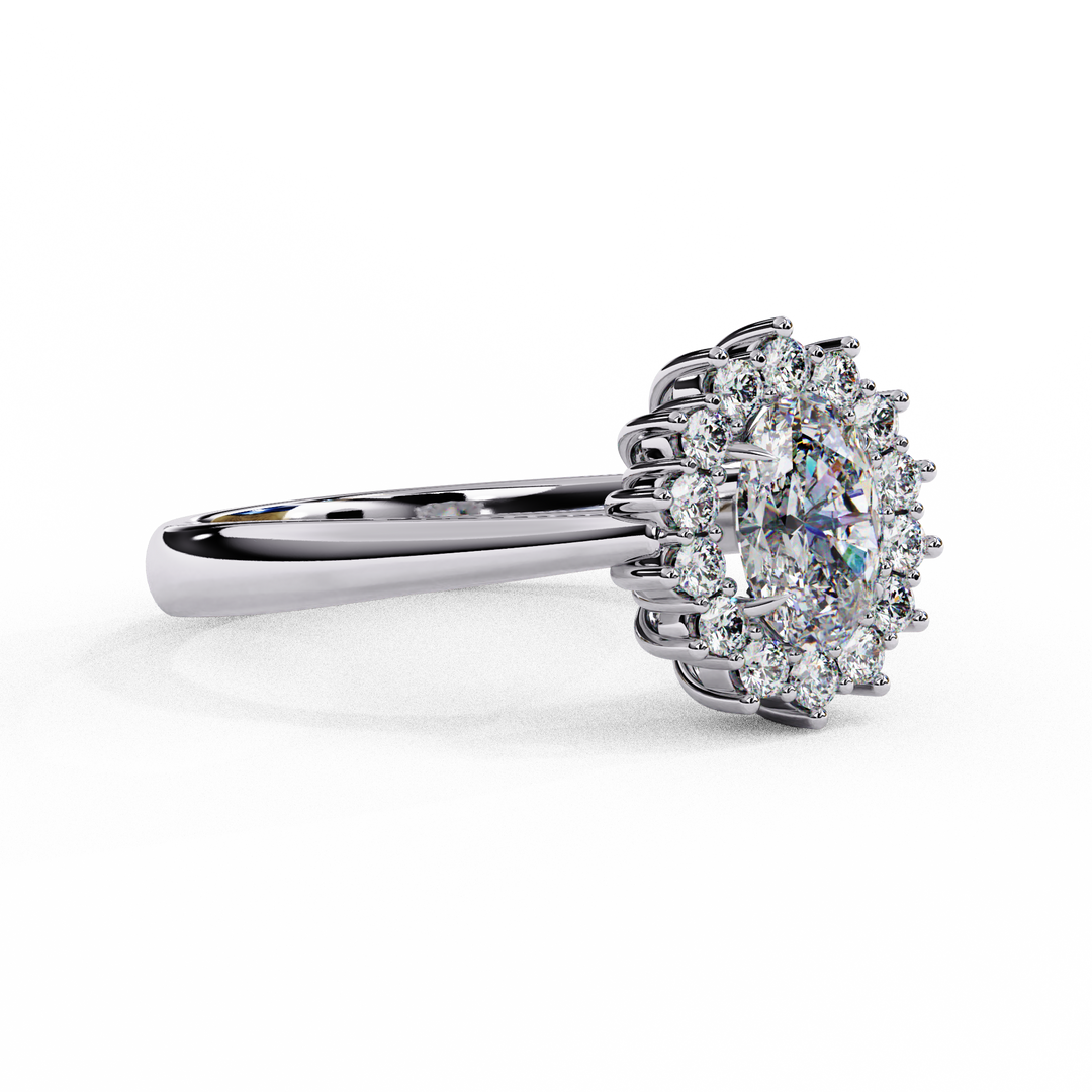 Oval Cut Moissanite Engagement Ring With Starburst Halo